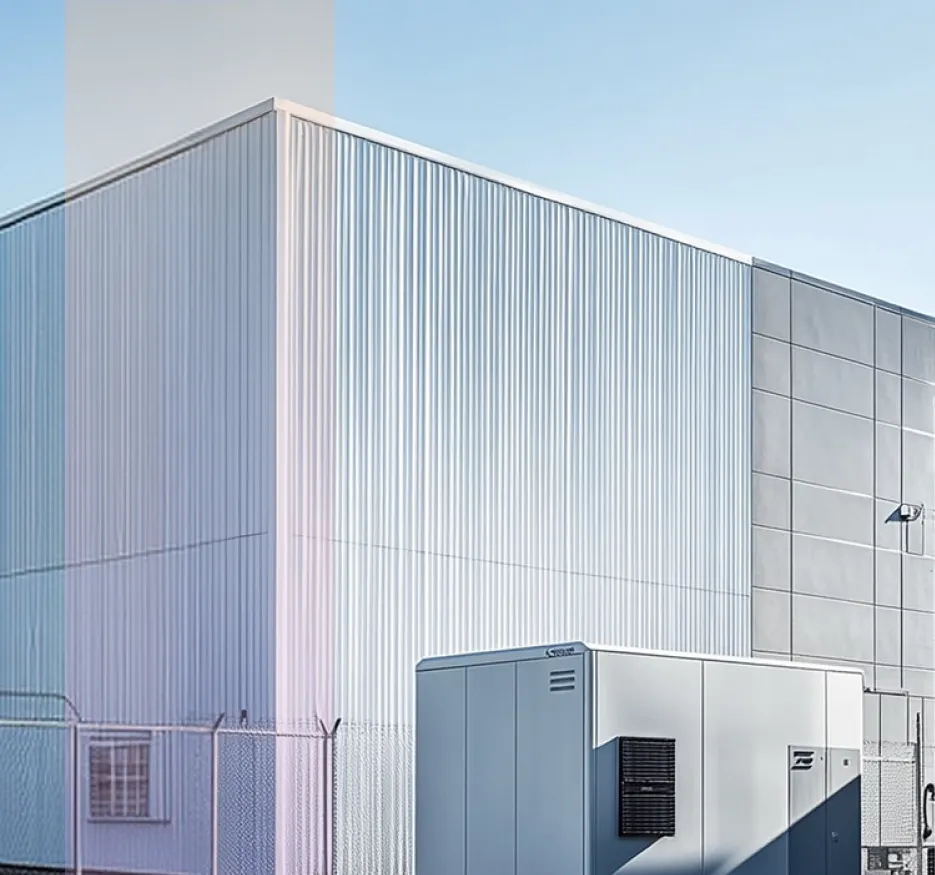 battey storage containers lined up on a large concrete surface under a clear blue sky.