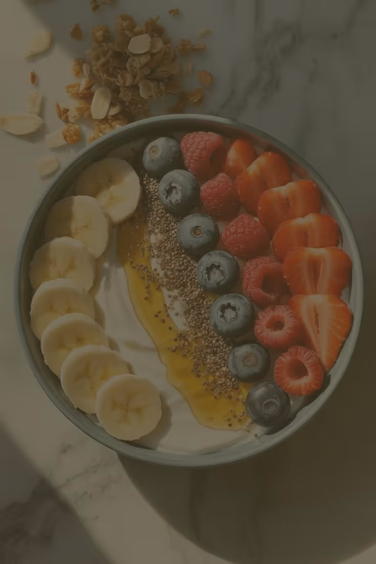 Breakfast bowl with fruit, granola and seeds