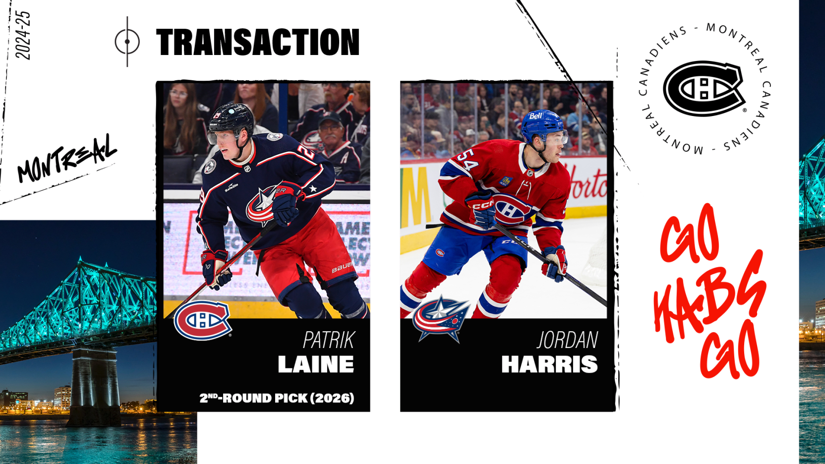 The Columbus Blue Jackets traded Patrik Laine To The Montreal Canadiens For Defenseman Jordan Harris