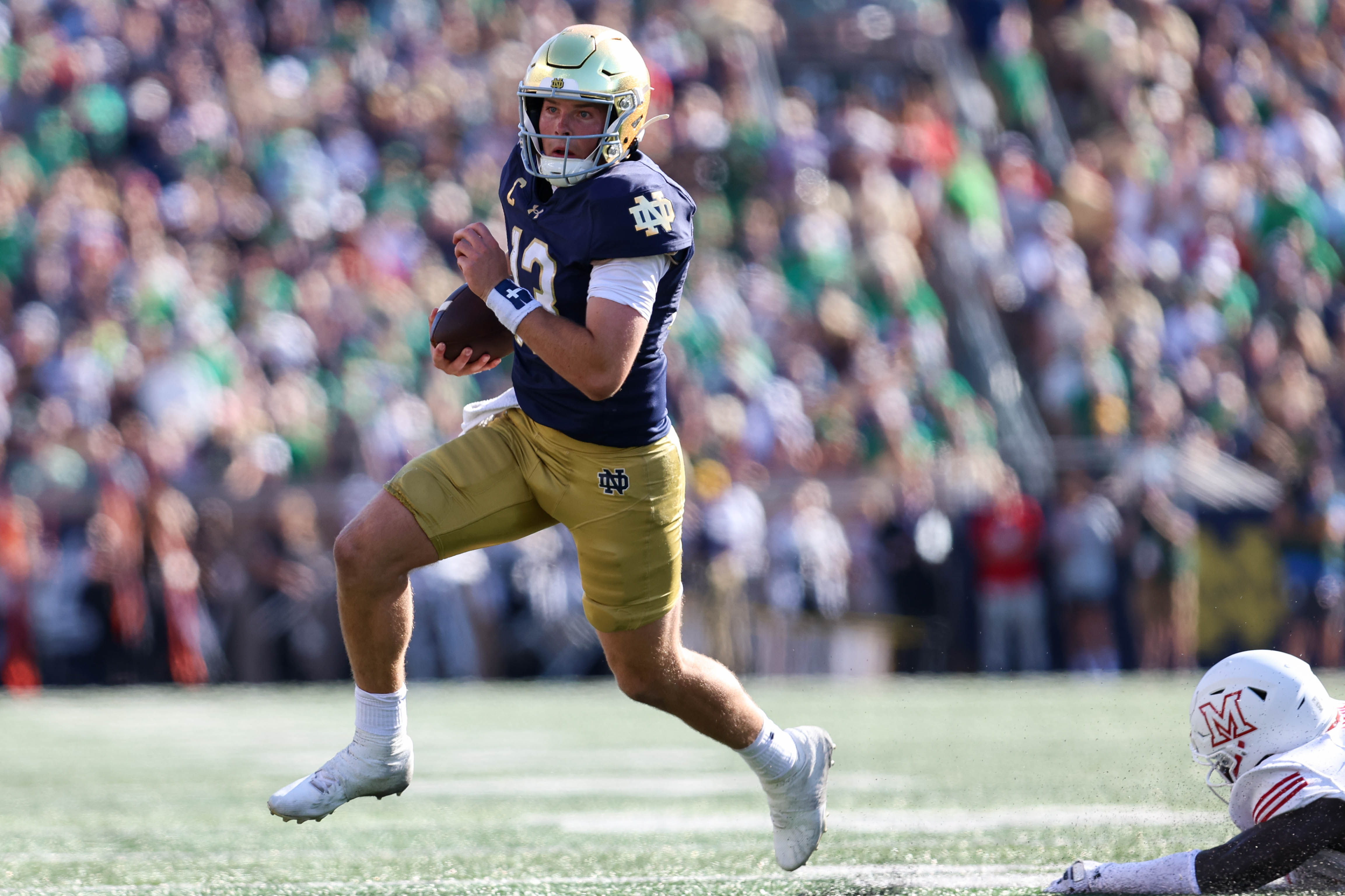 Riley Leonard's Heroics Propel No. 17 Notre Dame Past Miami (Ohio) in 28-3 Victory