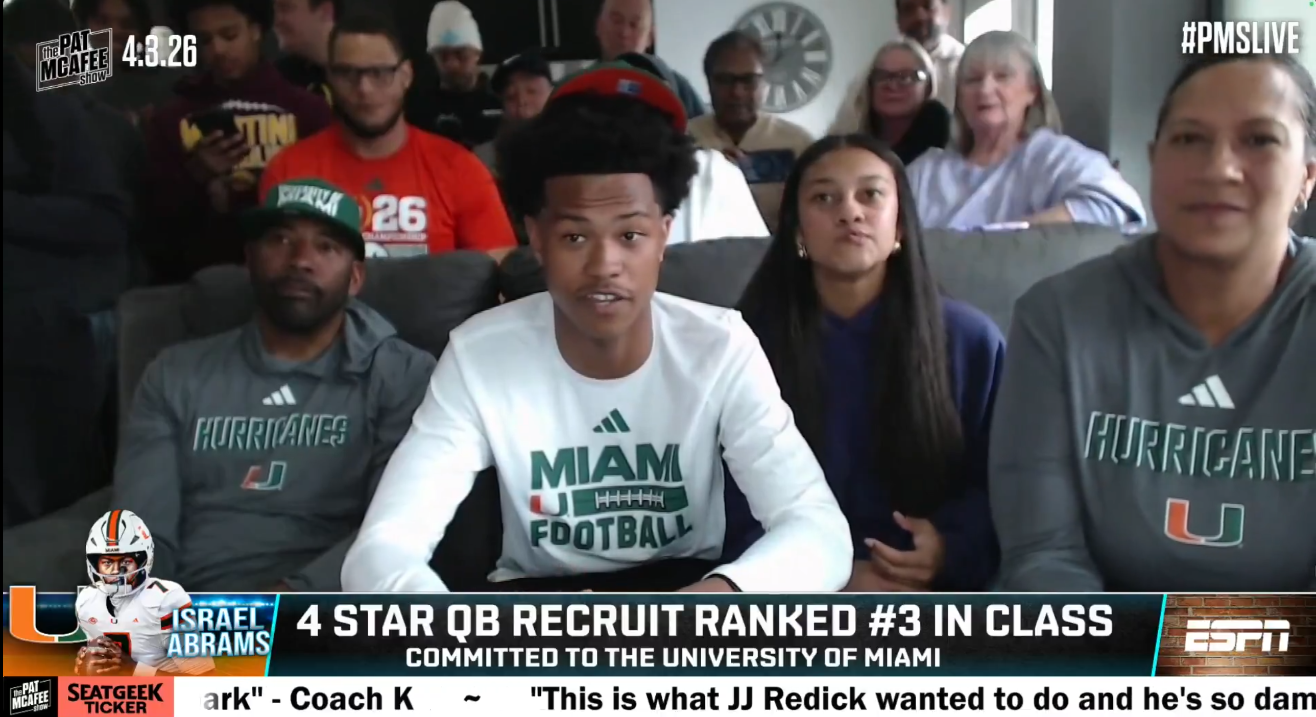 The U Just Found Its Future: Israel Abrams Commits to Miami on Pat McAfee, and It Feels Like a Statement