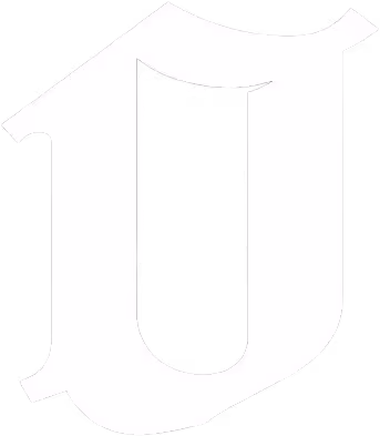Decorative blackletter capital letter U on a transparent background.