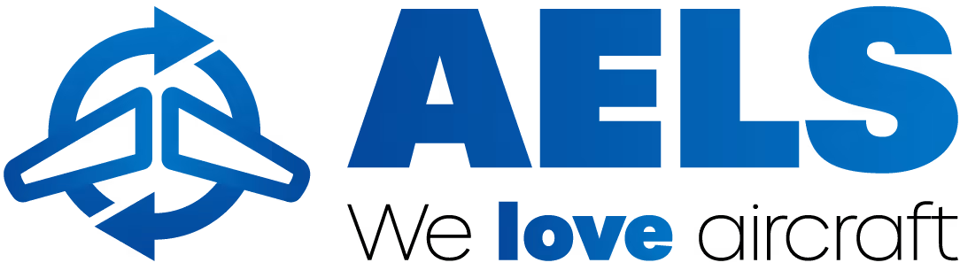 Logo van AELS met slogan We love aircraft.