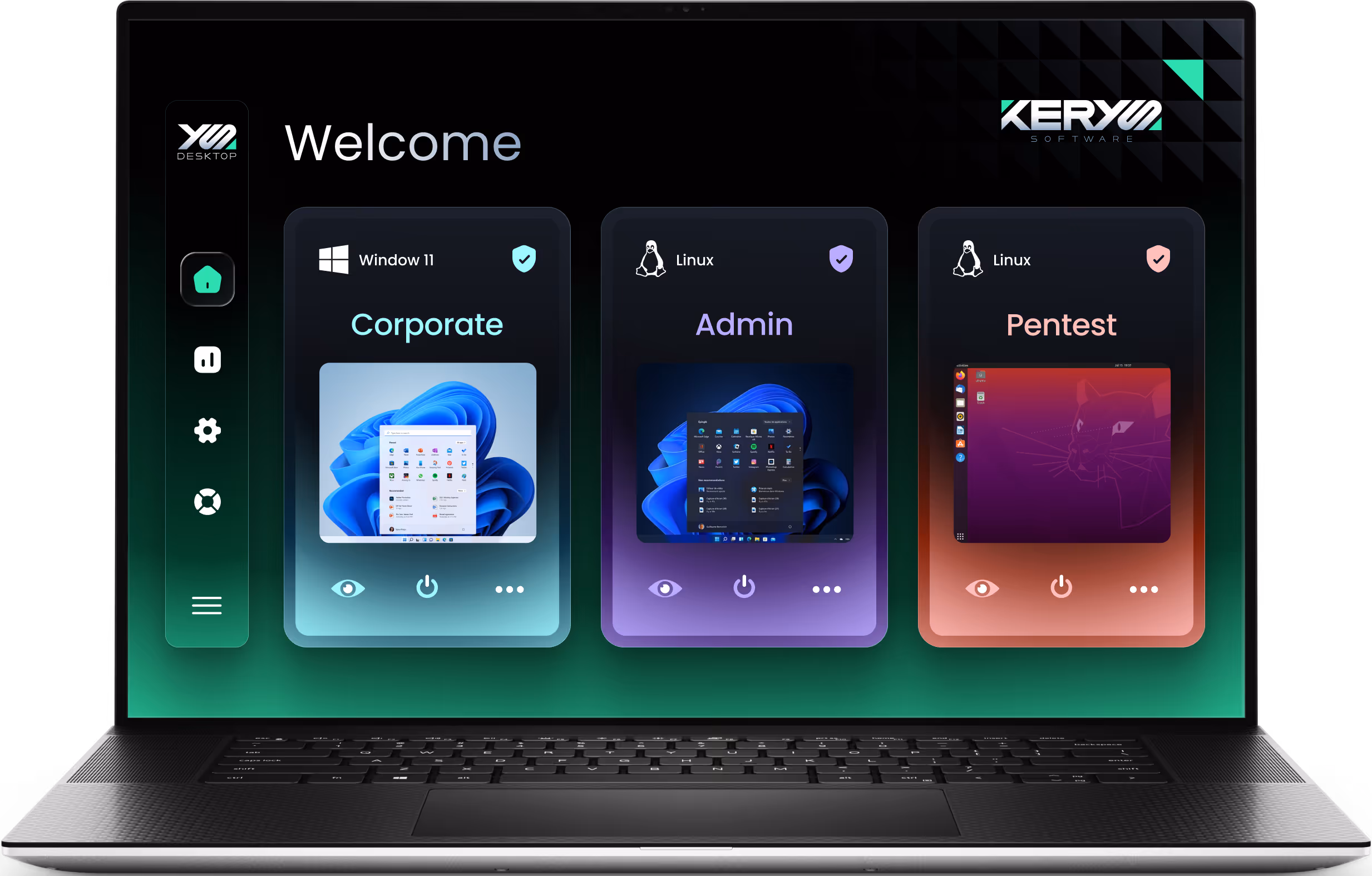 YS::Desktop partner welcome screen showing multiple VM environments