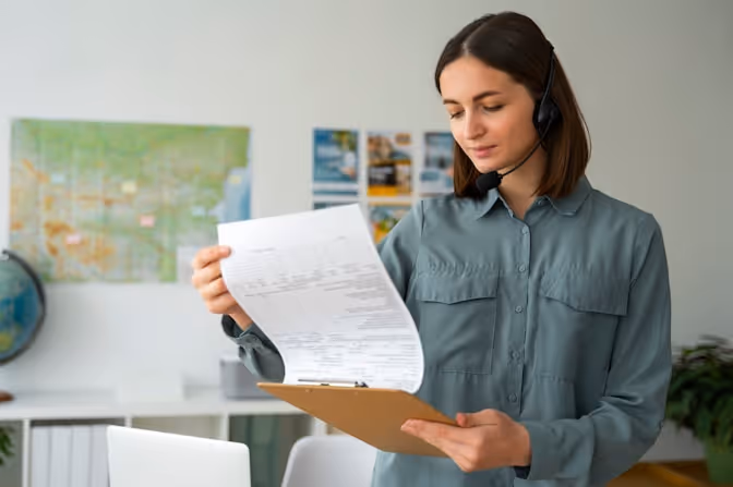 Professional reviewing a document for a current role opportunity