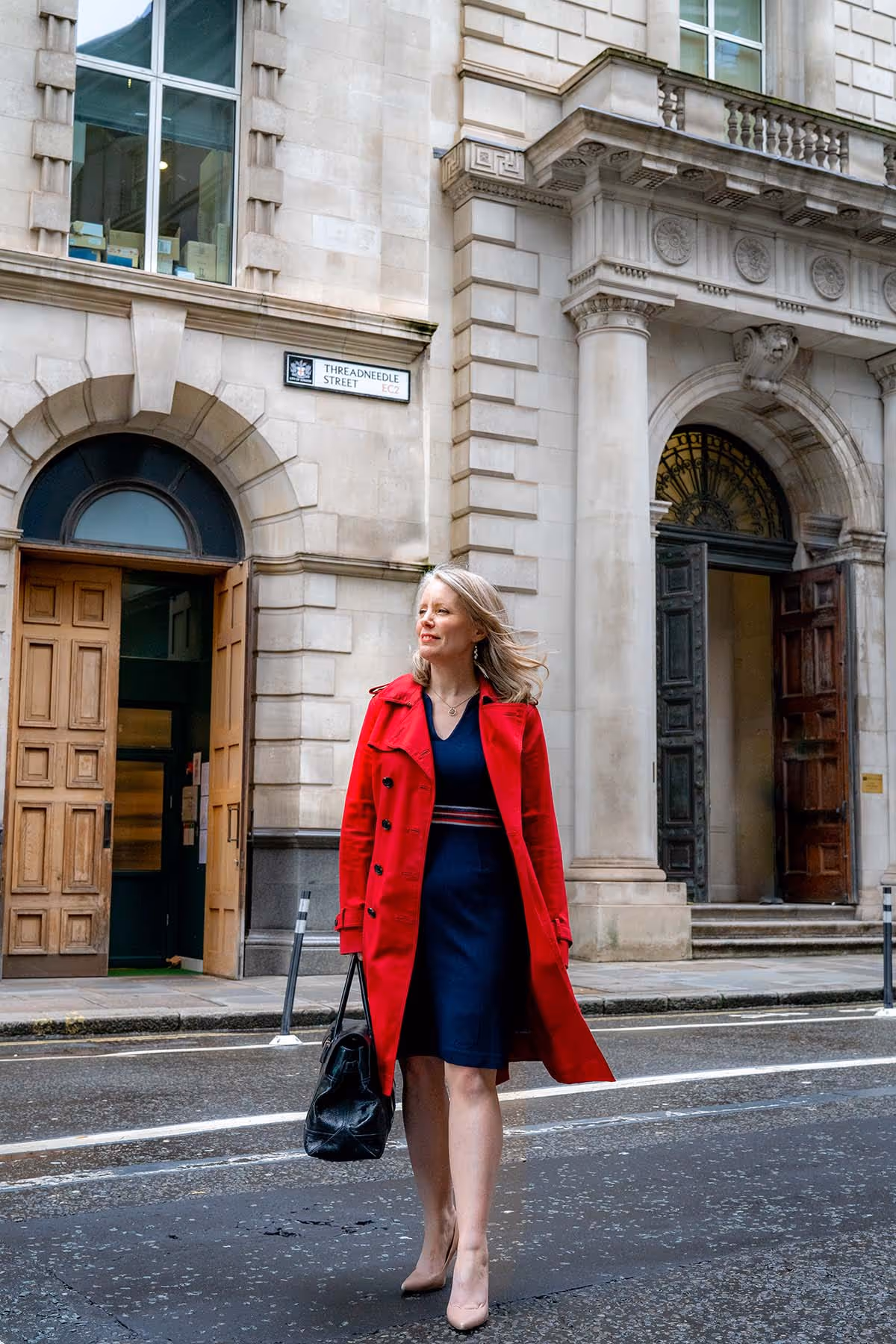 An image of Threadneedle Law's Laura Brunnen on Threadneedle Street, London