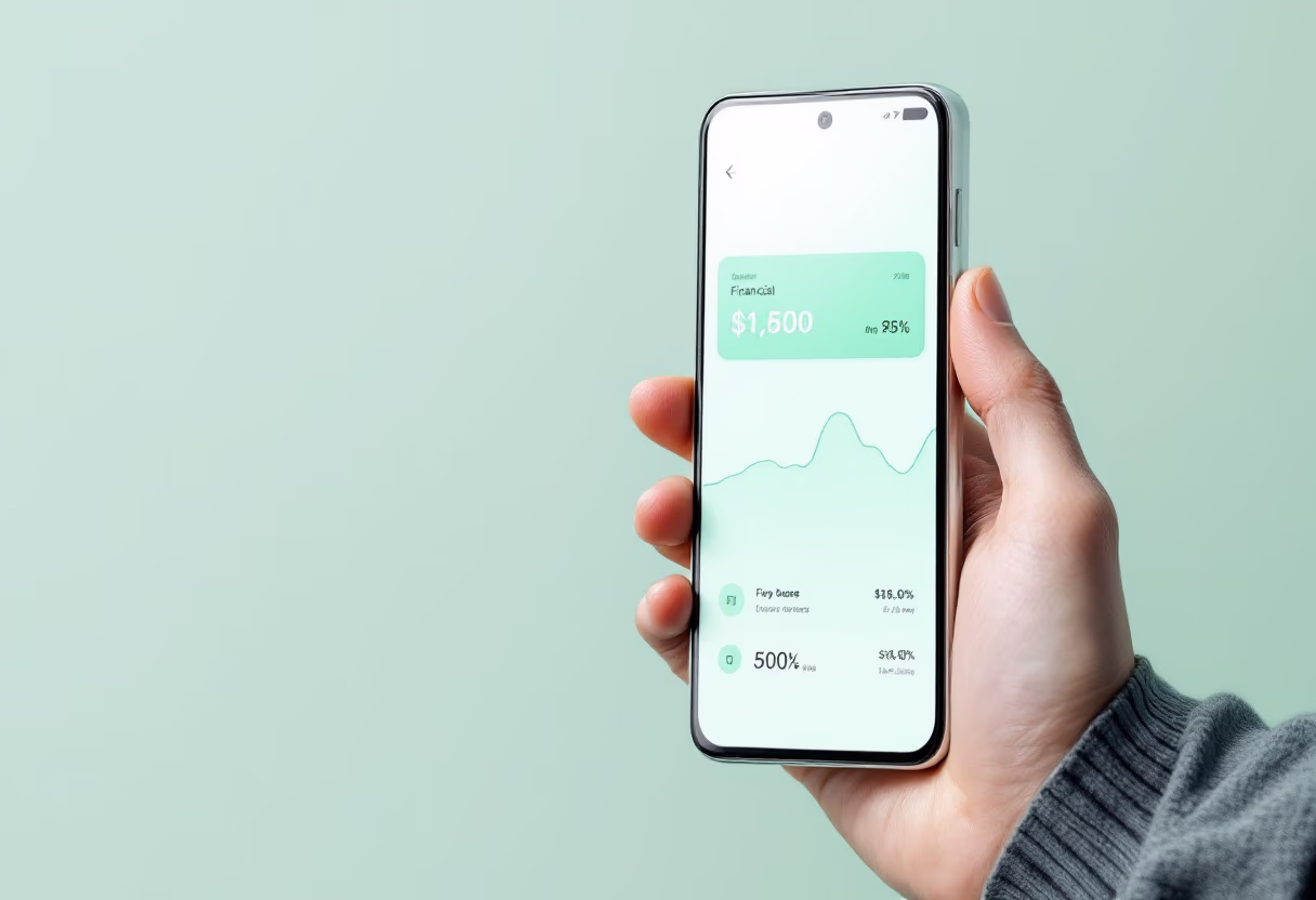 [interface] mobile device displaying financial app interface
