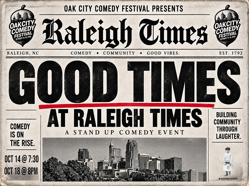 a newspaper style graphic for a comedy show