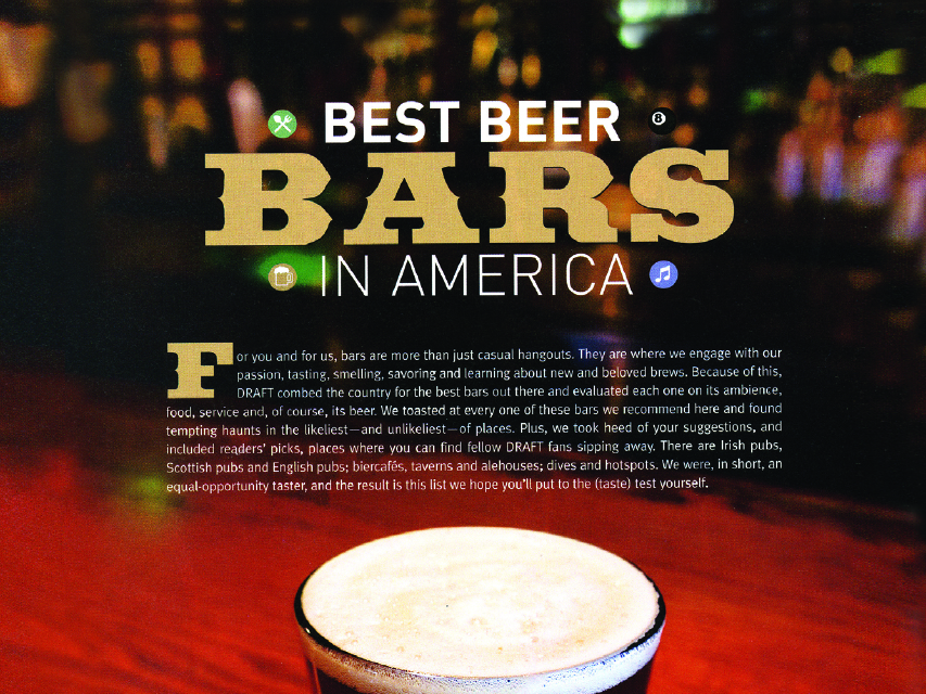 a glass of beer on a bar with the words Best Beer Bars in America