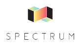 Logo de Spectrum. caja con gradientes de colores y texto en la parte de abajo.