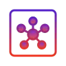 Purple and pink connected circles icon representing network or connectivity concept