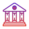 Classic pink government building with white columns and purple roof