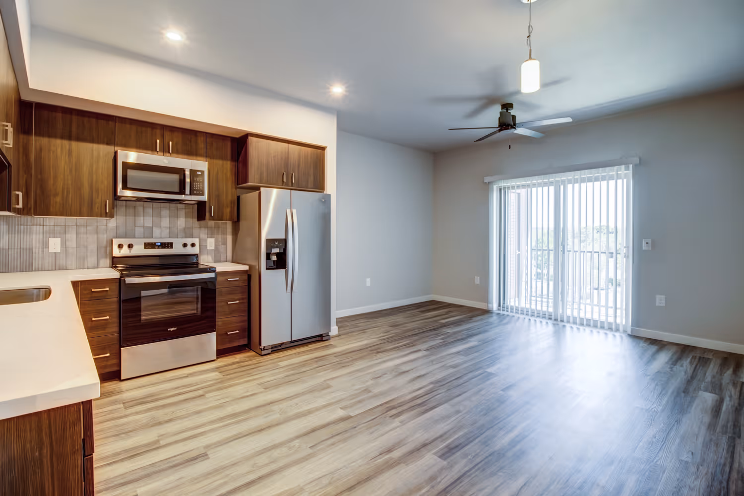 Kitchen with brown cabinets