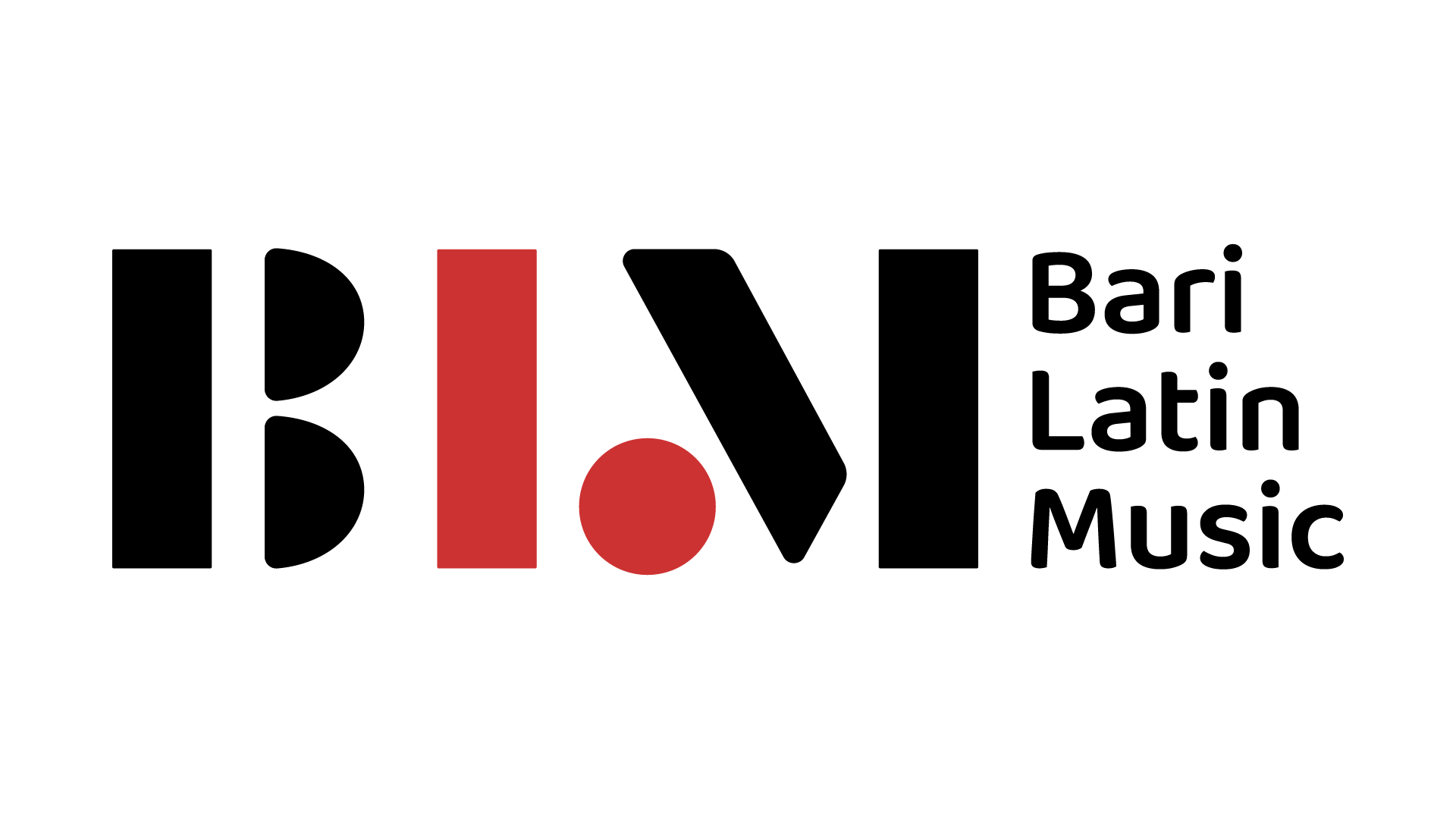 Logo with stylized letters B, L, and M in black and red, followed by text Bari Latin Music.