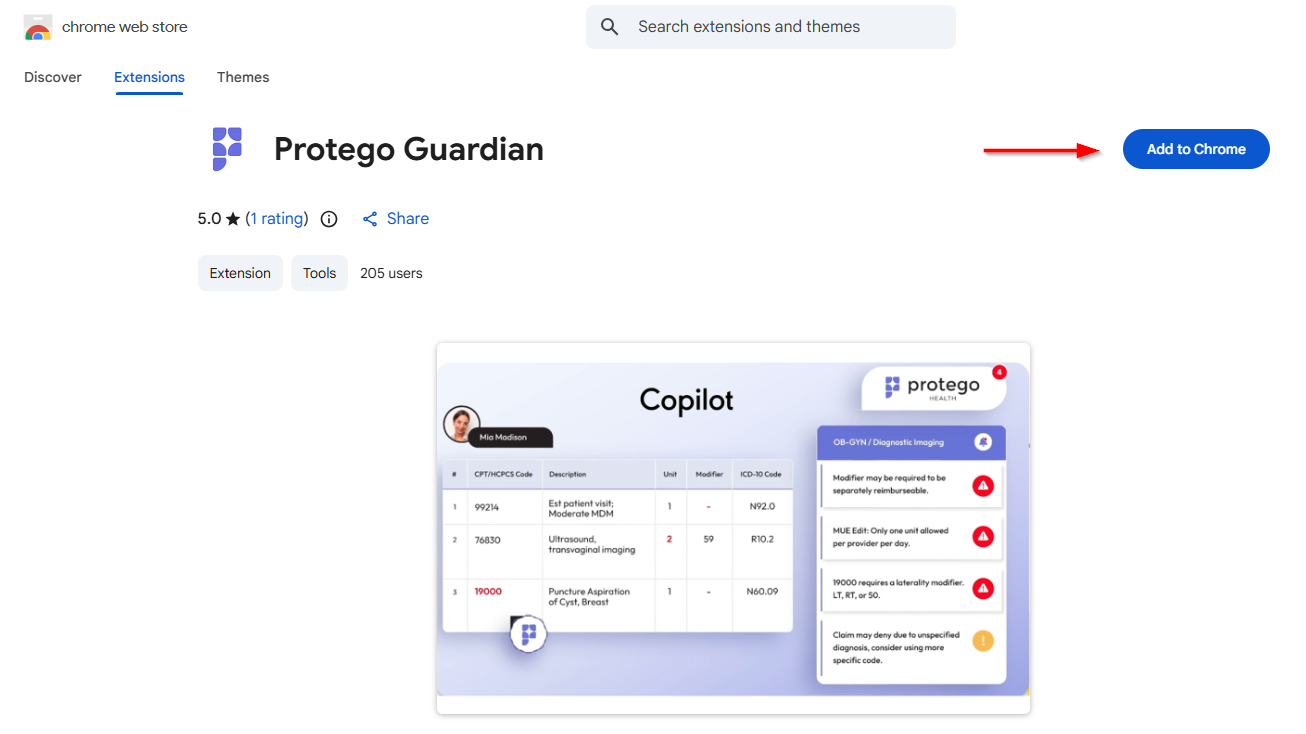 Protego Guardian listing in the Chrome Web Store with the Add to Chrome button highlighted