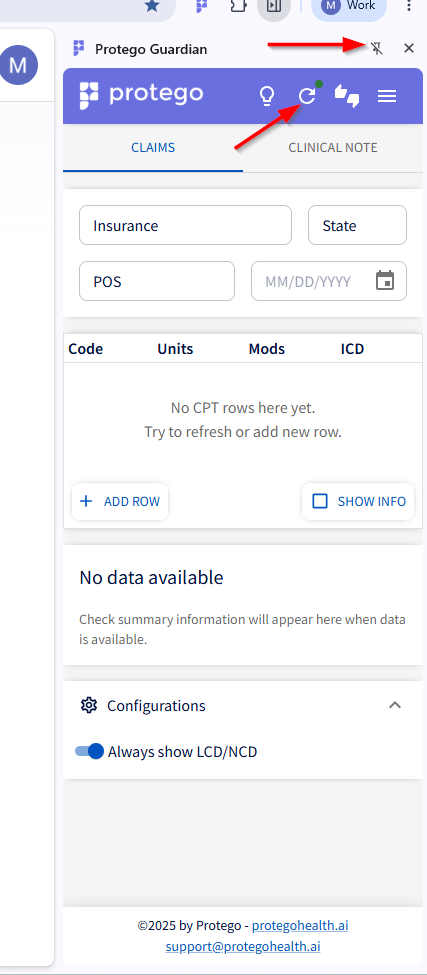 Guardian panel with the refresh icon highlighted at the top