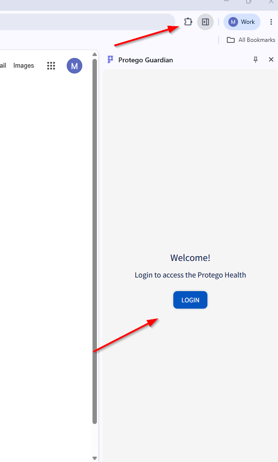 Guardian side panel open on the right with the Welcome screen and LOGIN button