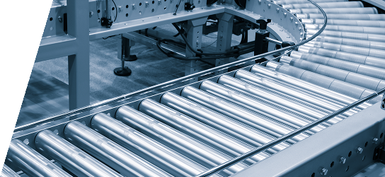 Close-up of a conveyor roller system. 