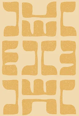 Motif graphique décoratif de l'hôtel Le Talaia, formes géométriques arrondies en doré texturé sur fond crème