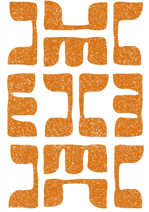 Motif graphique décoratif de l'hôtel Le Talaia, formes géométriques arrondies en orange texturé sur fond gris clair