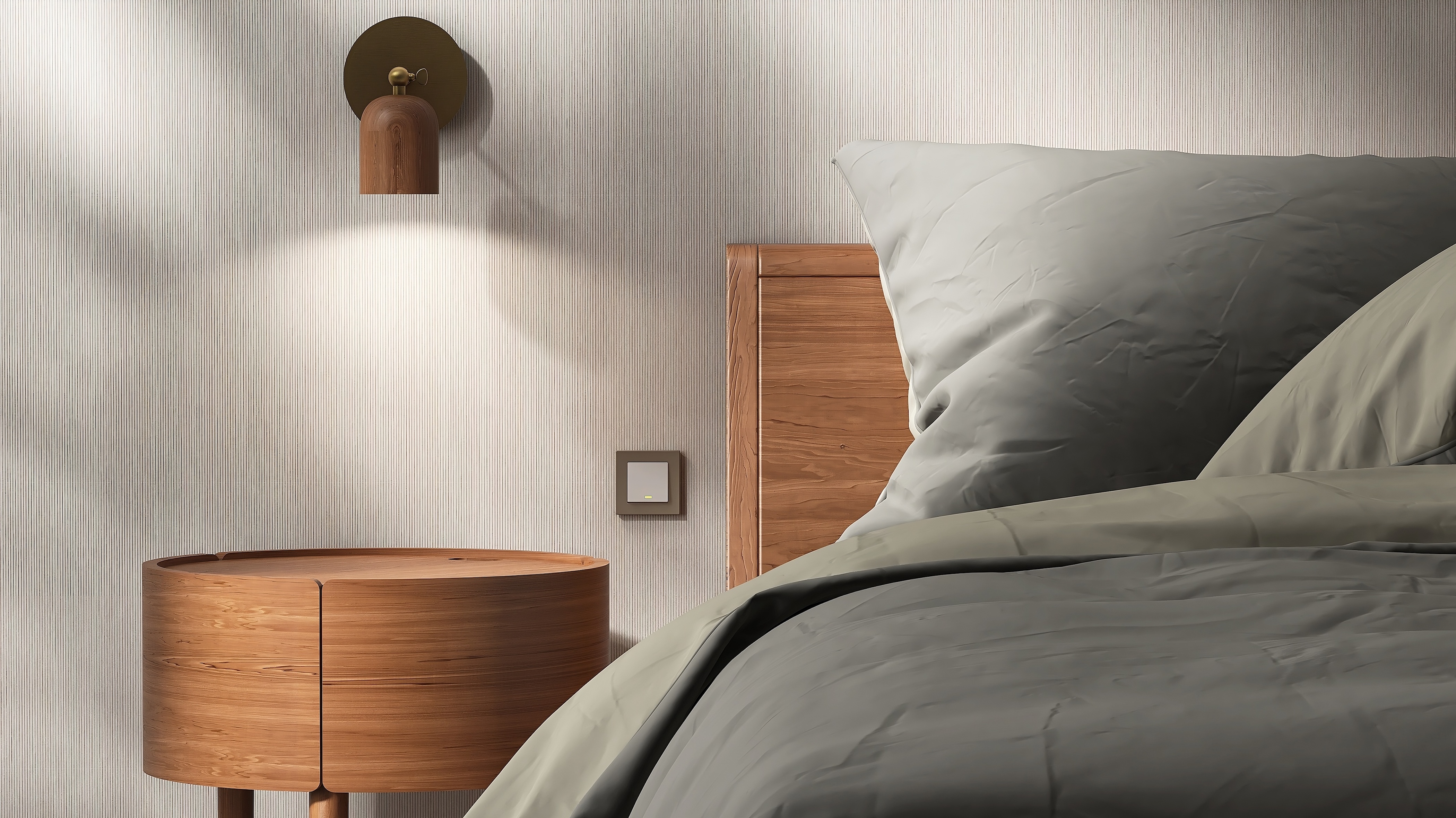 Bed with side table stock image