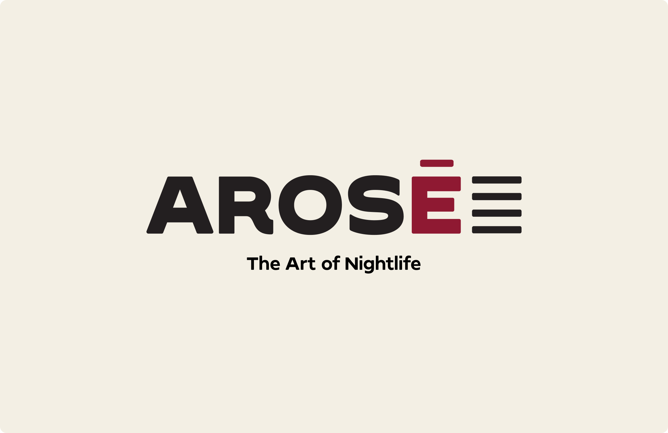 AROSĒ logo with tagline The Art of Nightlife beneath on a beige background.