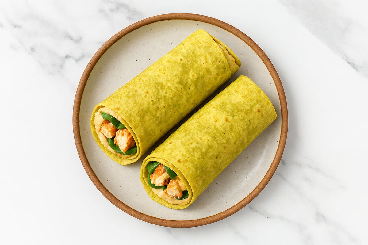 Zesty Lemony Lemon Garlic Hummus + Chile Chicken Wrap
