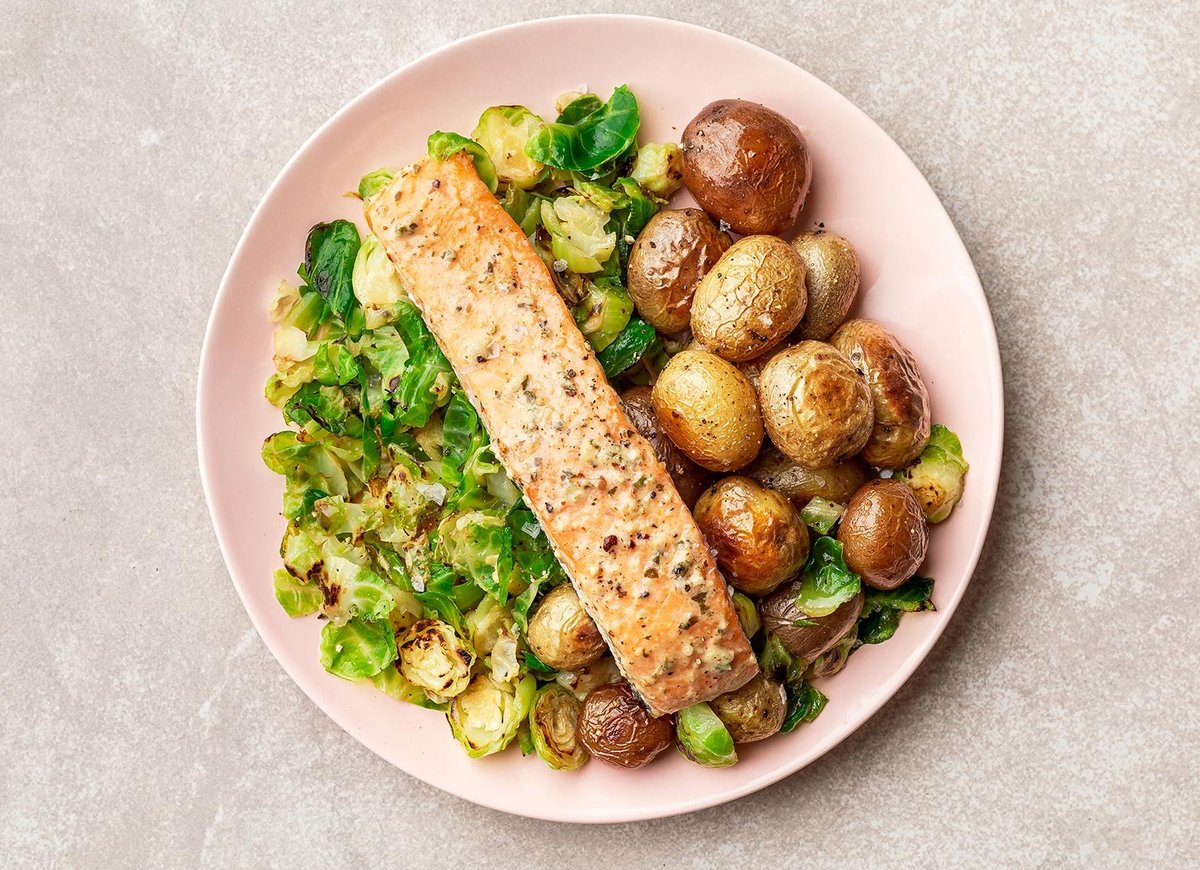 Spinach Artichoke Salmon + Shaved Brussels