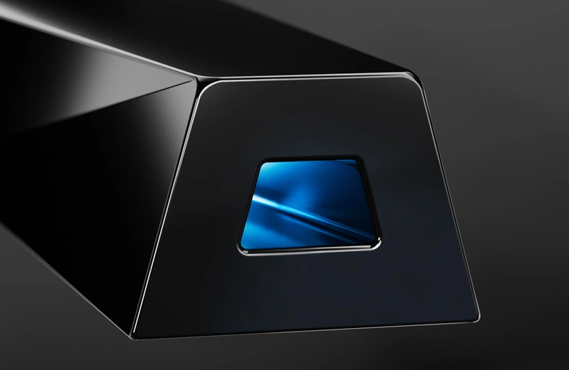 Close-up of Tempest pipe mouthpiece with reflective blue interior detail