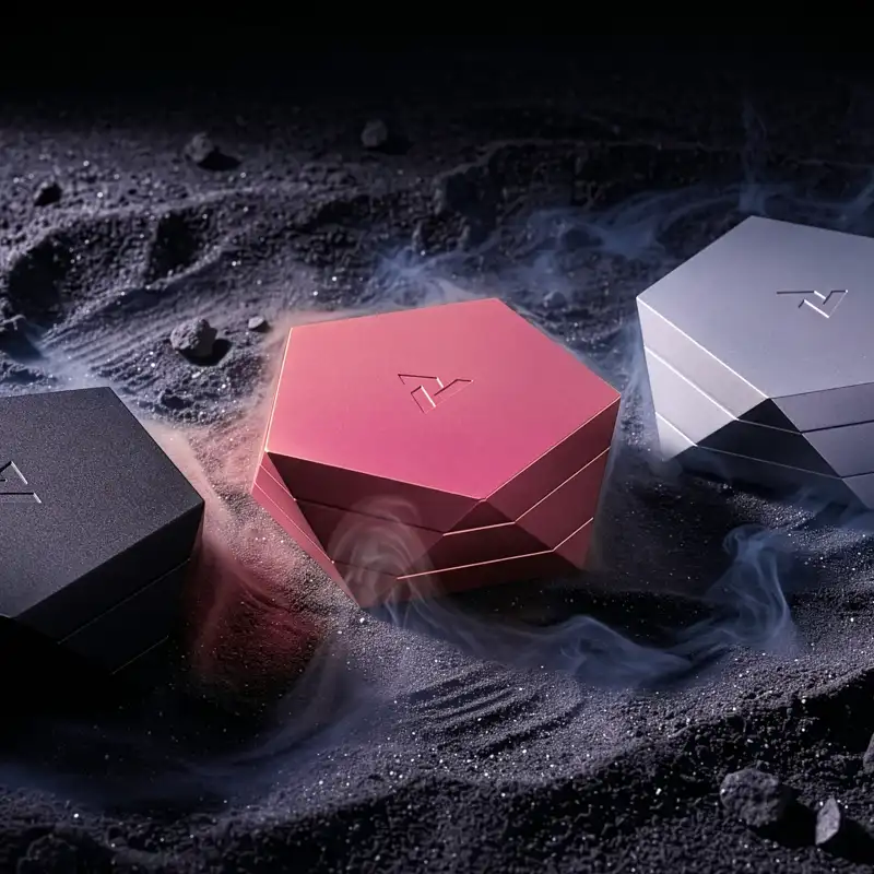 Artifact Vesta containers displayed on dark lunar landscape with smoke and dramatic lighting