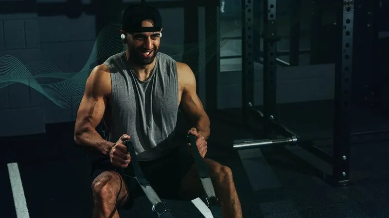 A man in a gym using sled pull