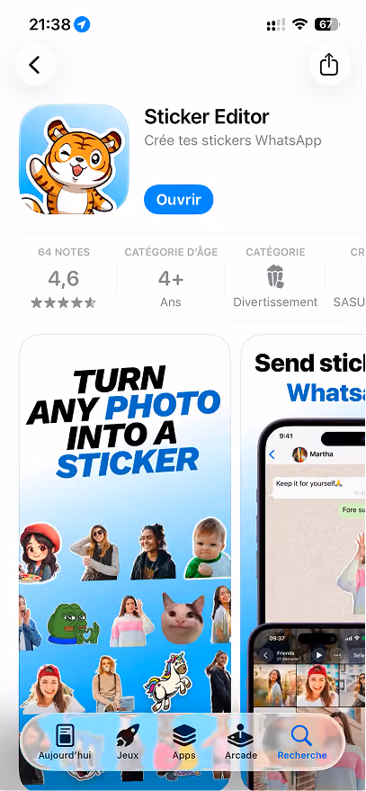 Sticker Editor, fiche App Store après, +20 % de conversion