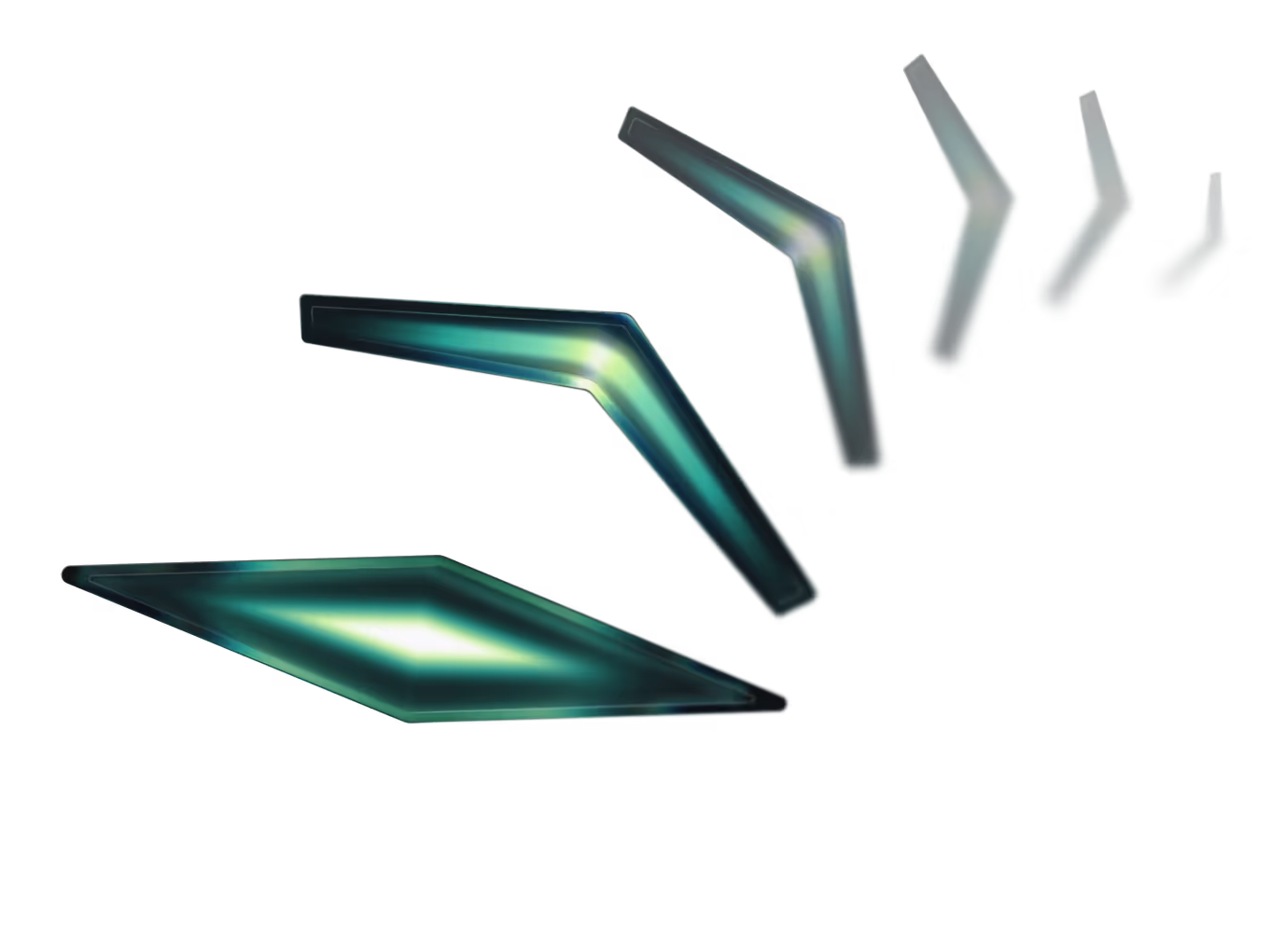 Green glowing angular arrows diminishing in size pointing diagonally upwards to the right on black background.