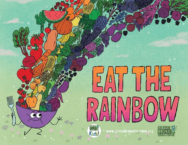 Eat Across the Rainbow poster showing colorful fruits and vegetables