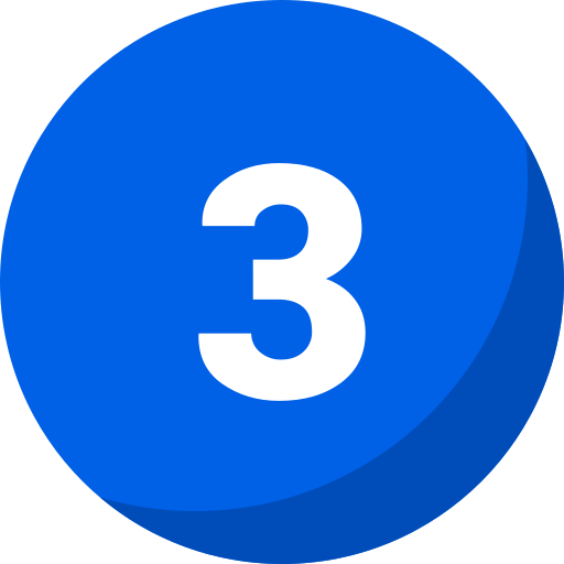 White number 3 centered on a blue circle with a darker blue shadow at the bottom right.