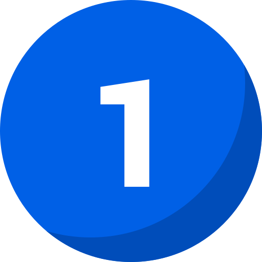 White number one inside a blue circle with a darker blue shadow curve.