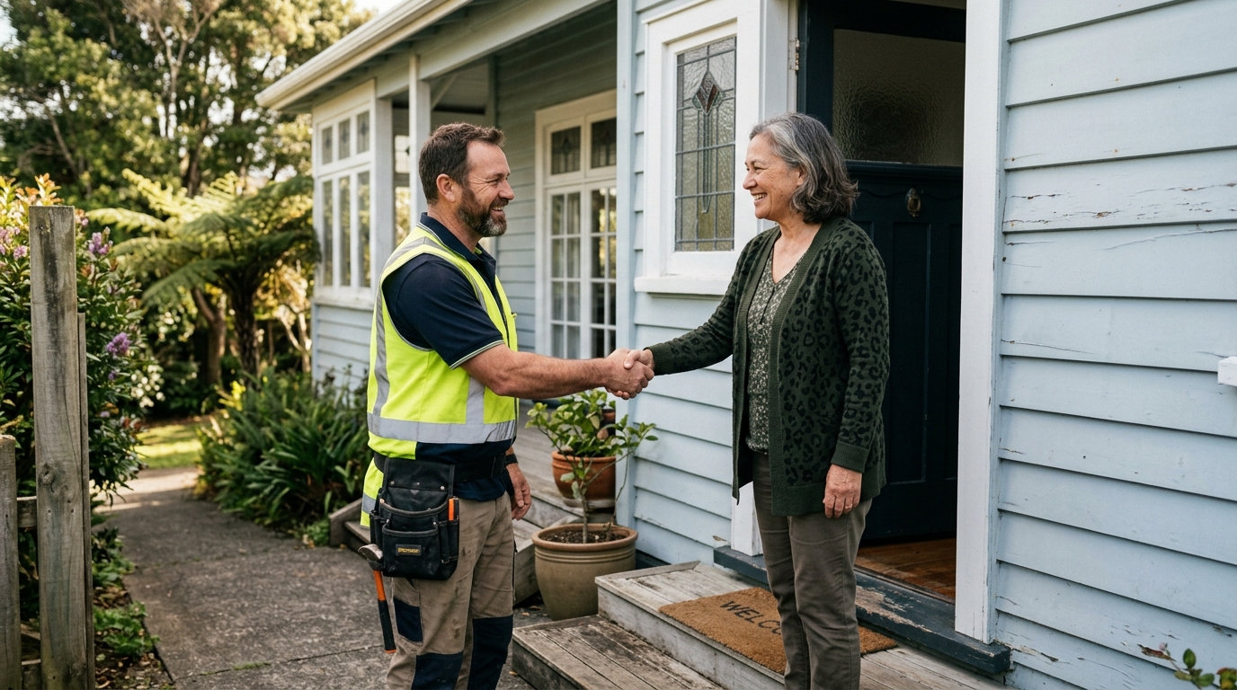 NZ tradie meeting a customer — Jelly Digital AEO