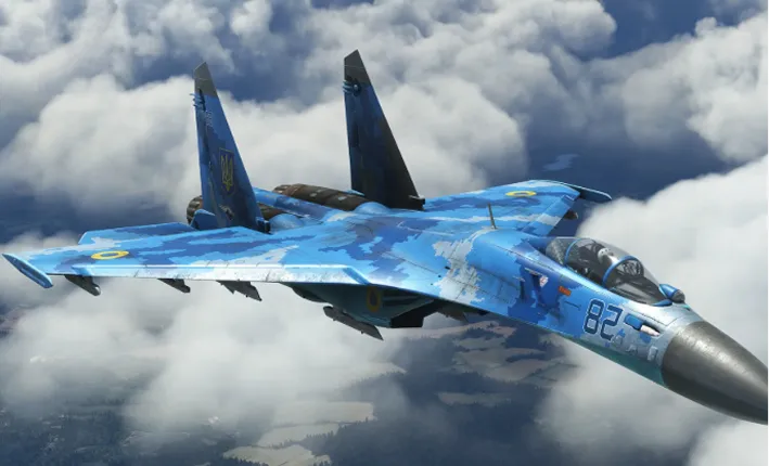 Su-34 aircraft in flight over clouds
