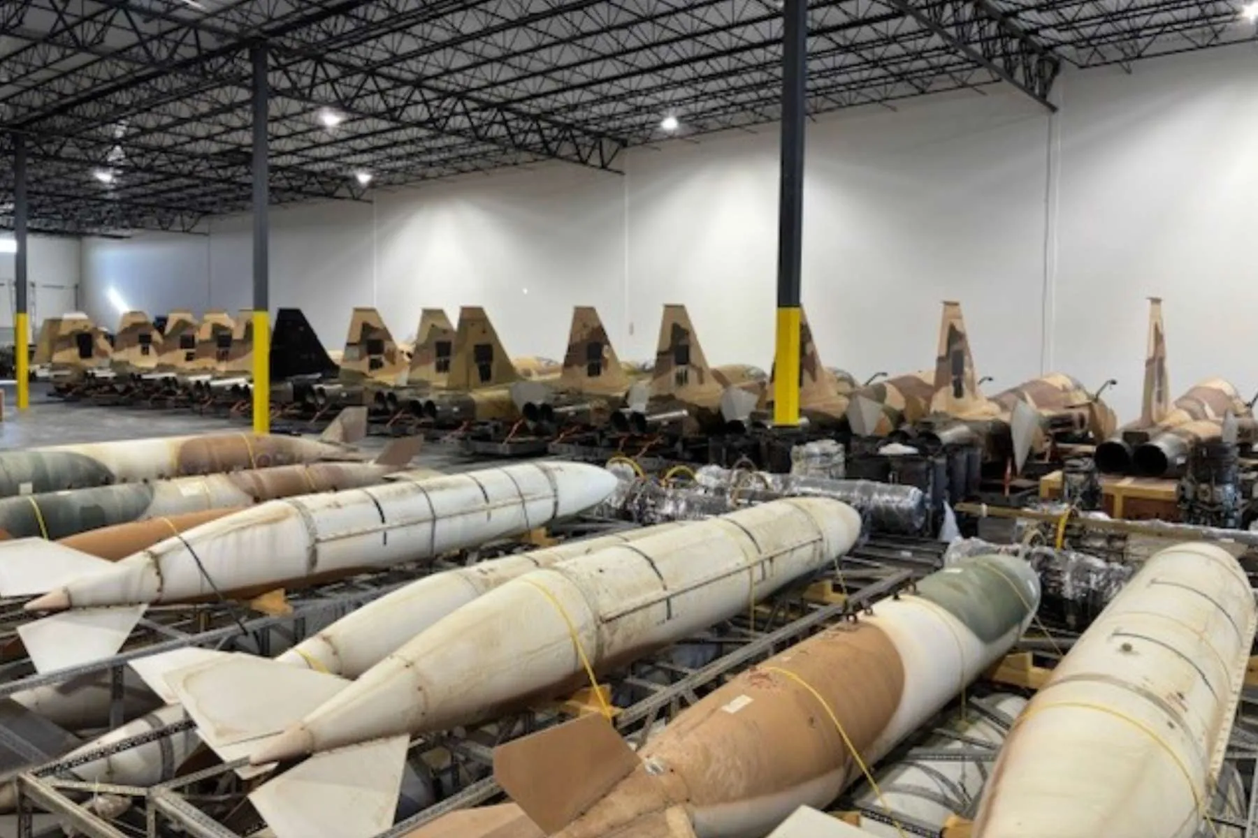 Weapons lined up in warehouse