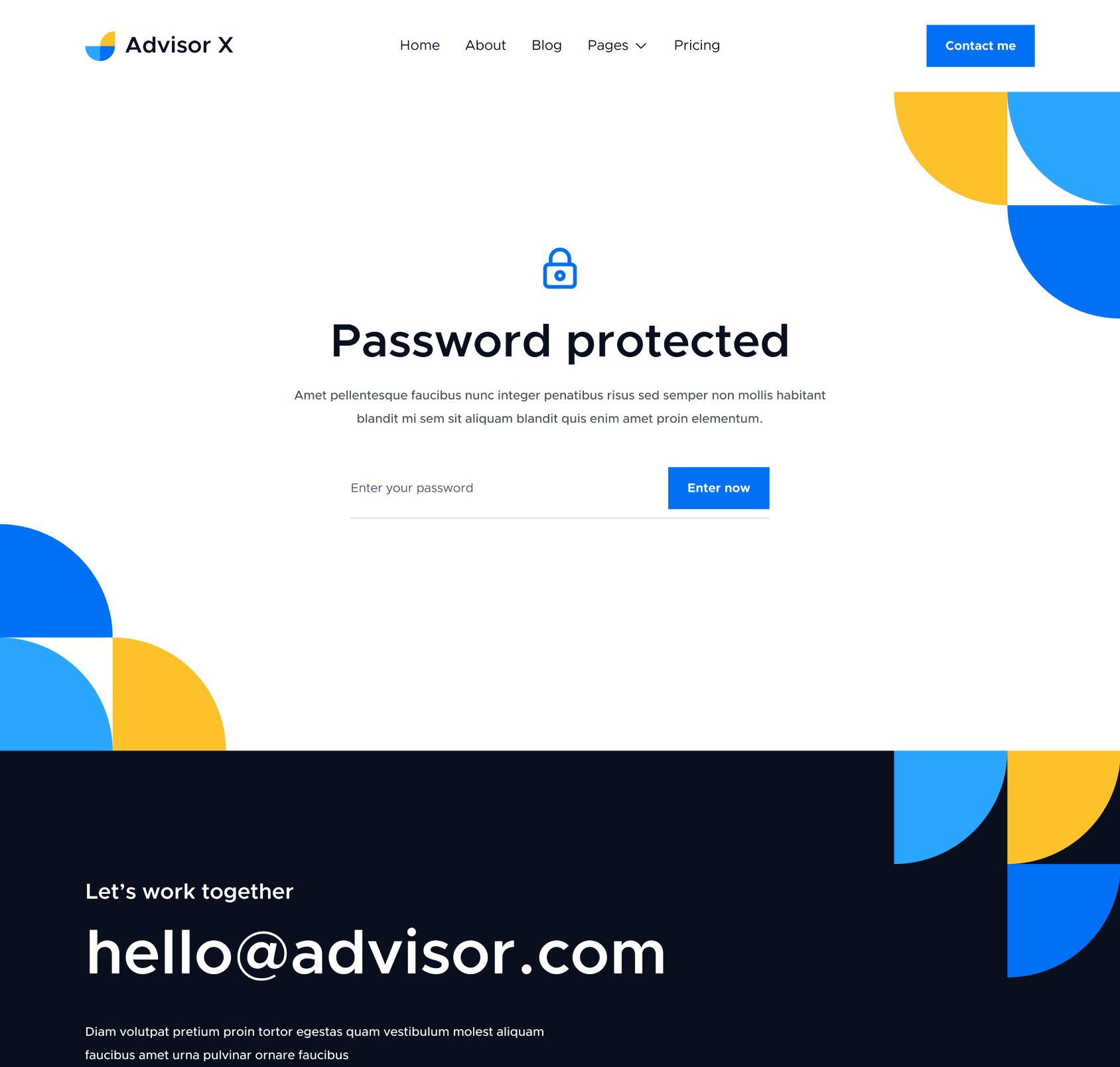 Advisor X - Password Protected Hero Page - Business Consultant Webflow Template