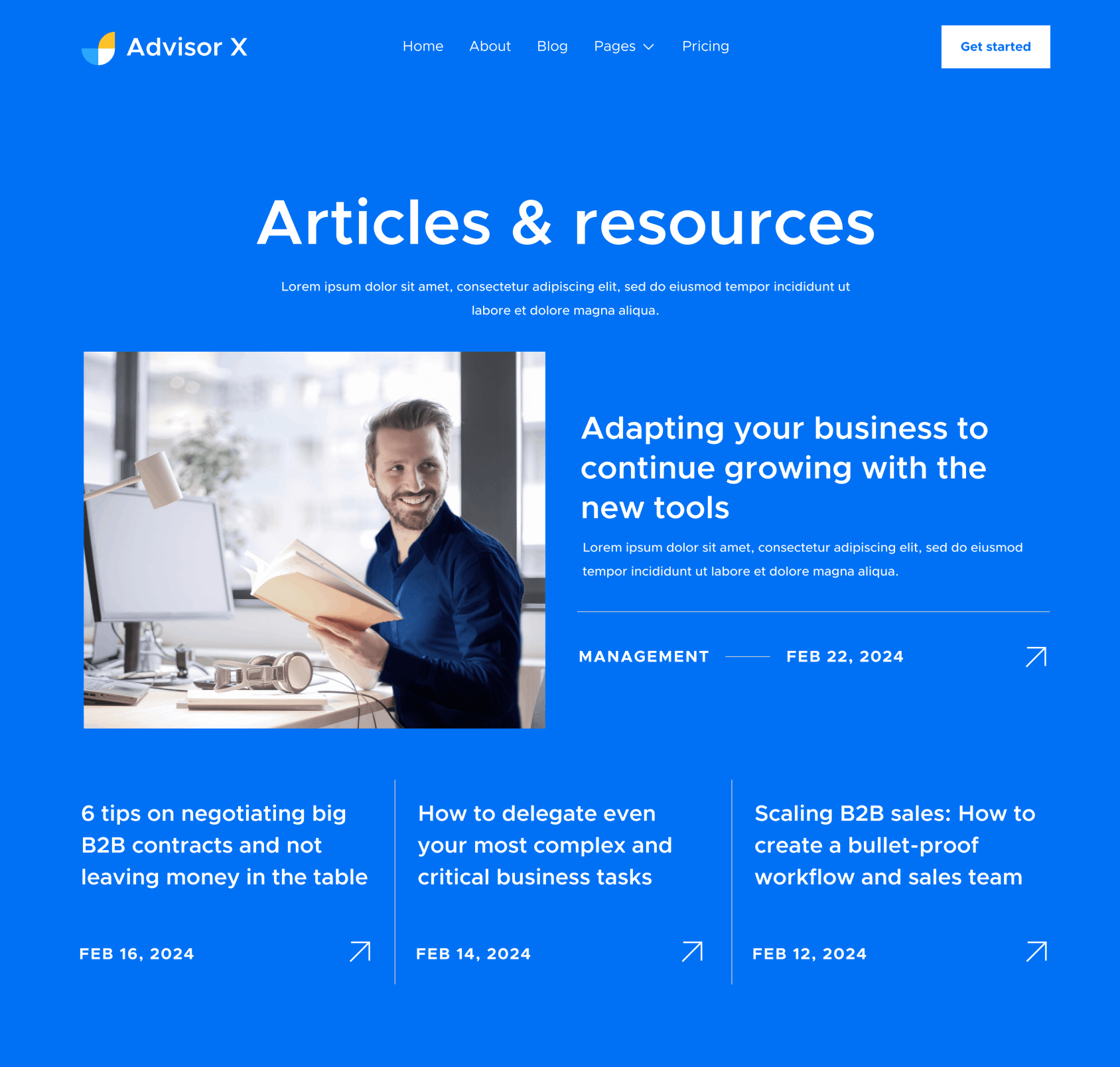 Advisor X - Blog V1 Hero Page - Business Consultant Webflow Template
