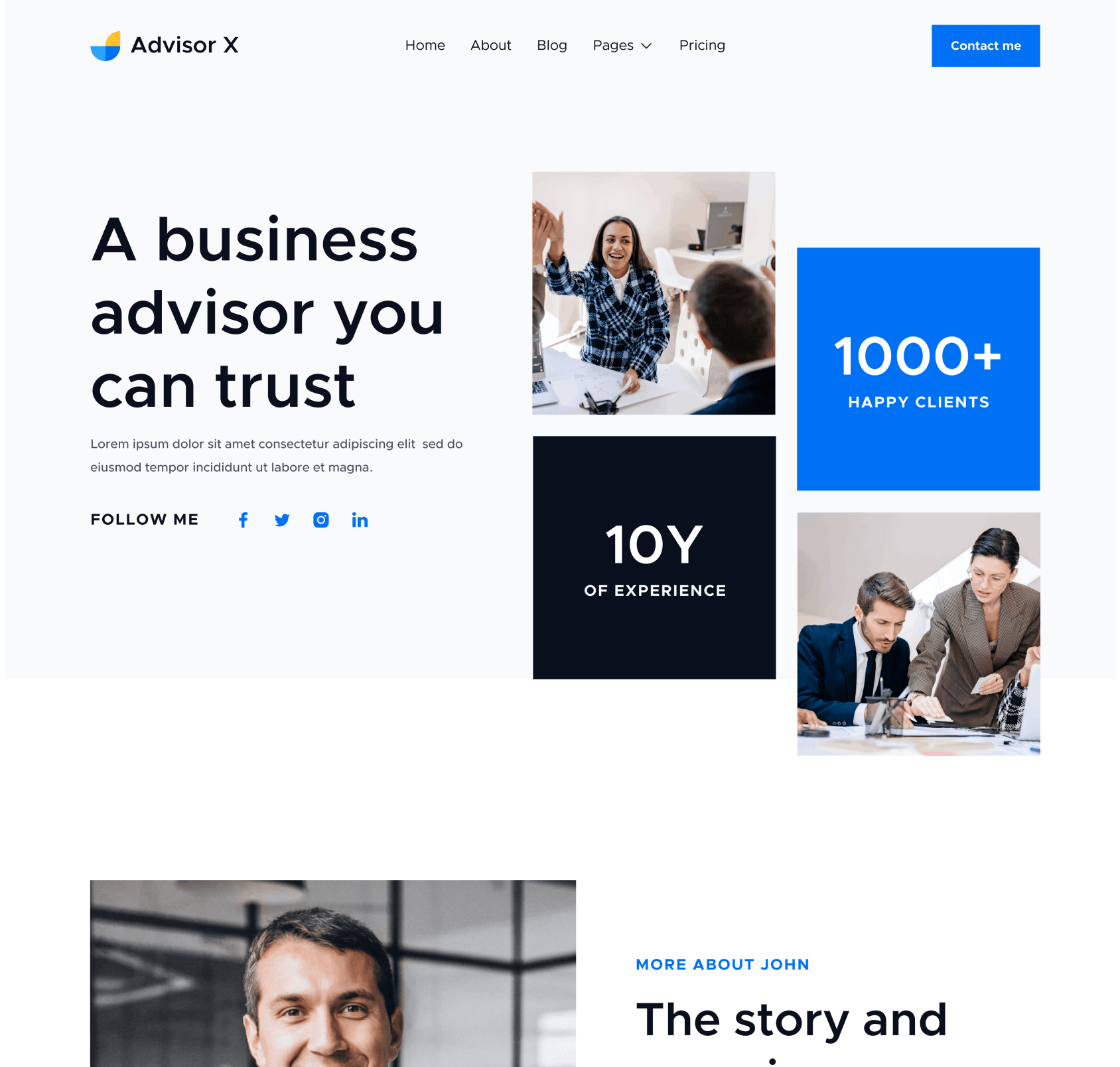 Advisor X - About Hero Page - Business Consultant Webflow Template
