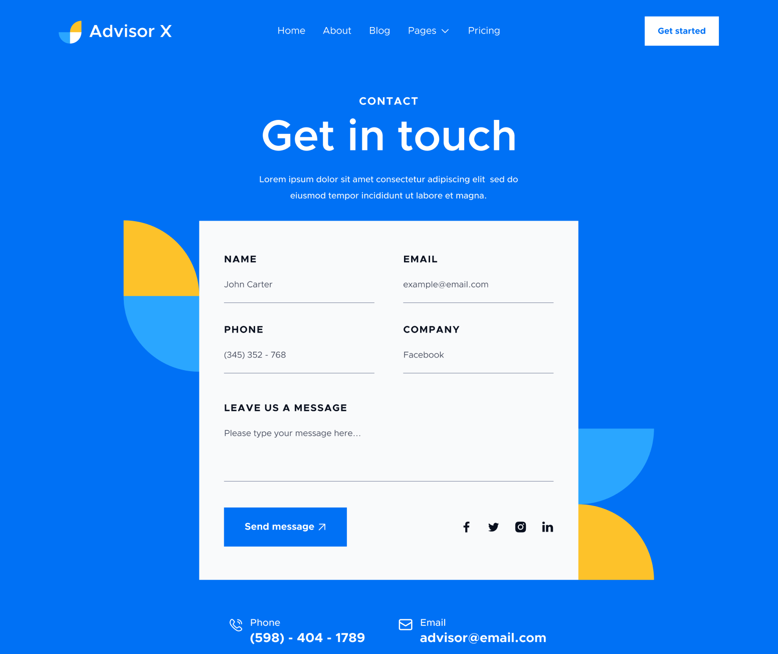 Advisor X - Contact V1 Main Page - Business Consultant Webflow Template
