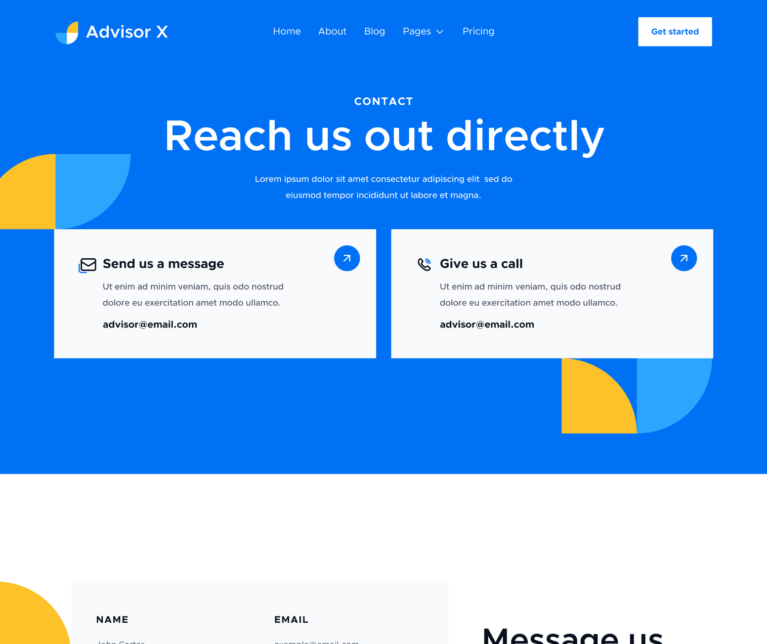 Advisor X - Contact V3 Main Page - Business Consultant Webflow Template