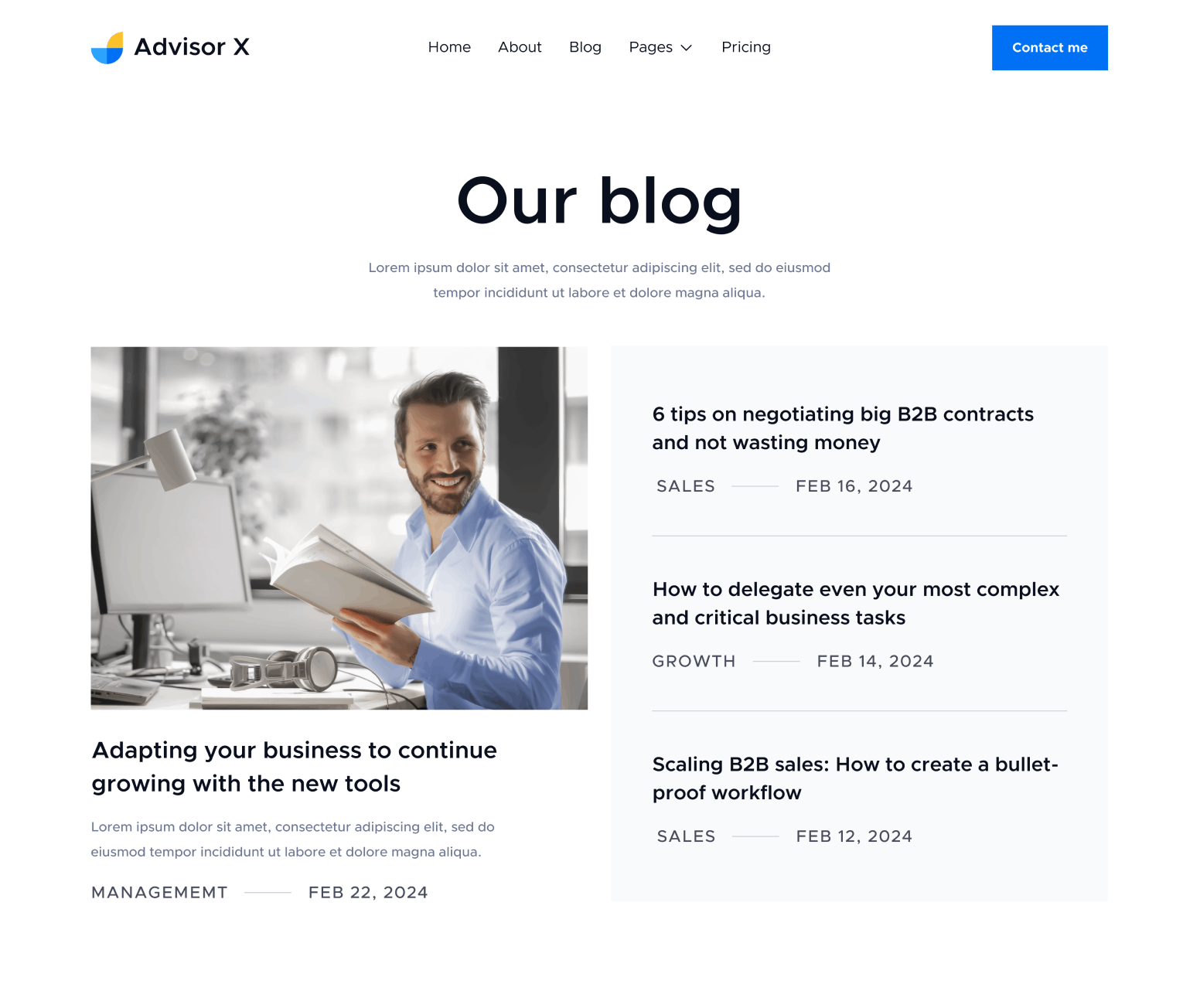 Advisor X - Blog V2 Main Page - Business Consultant Webflow Template