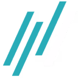 Abstraktes Symbol mit schrägen Linien, überwiegend in Türkis und Weiß.