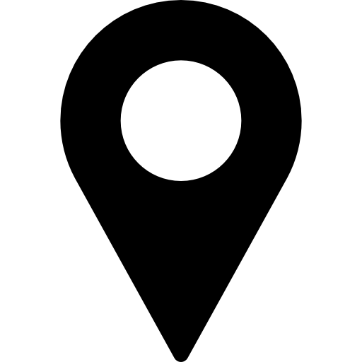 Black map pin icon with a circular hole inside.