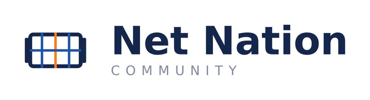 Net Nation Community logo with a grid icon featuring blue and orange lines.