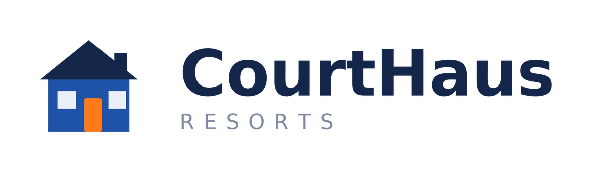 CourtHaus Resorts logo with a blue house icon and bold text.