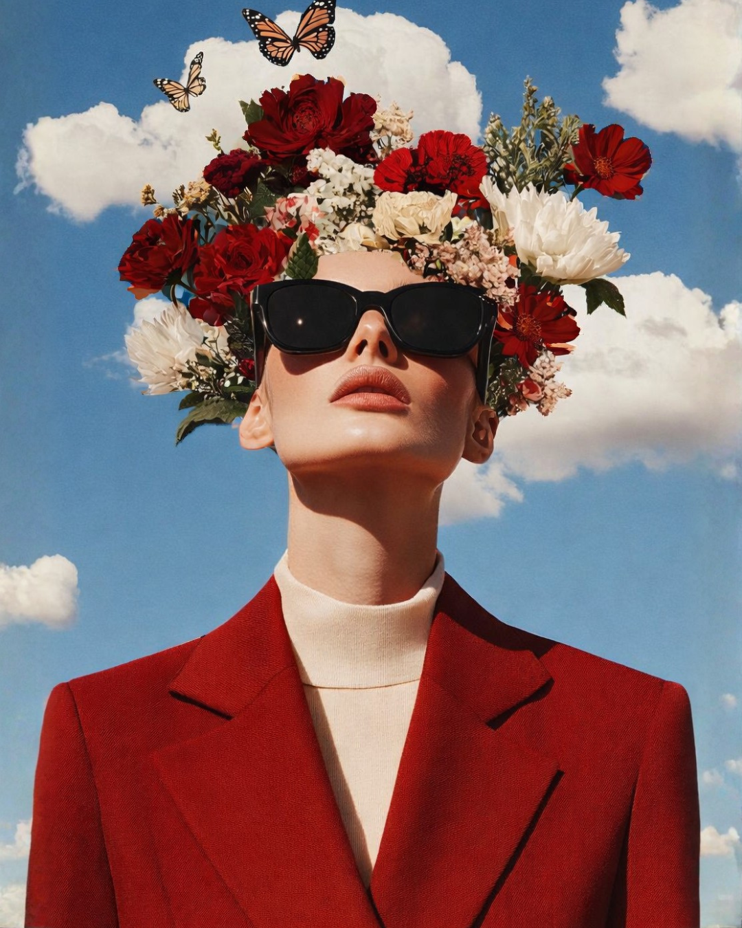 Fashion portrait with floral headpiece and sunglasses